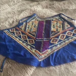 Free People Blue and Purple Embroidered Top